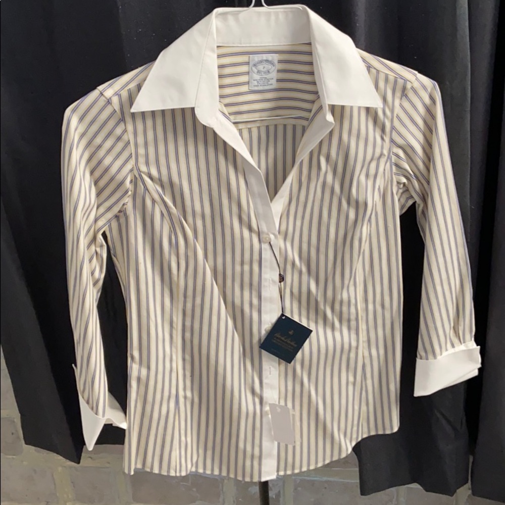 Brooks brothers yellow and blue striped blouse